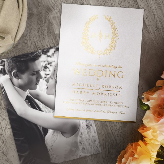 Bladovaallijnse bruine goudfolie folie uitnodiging