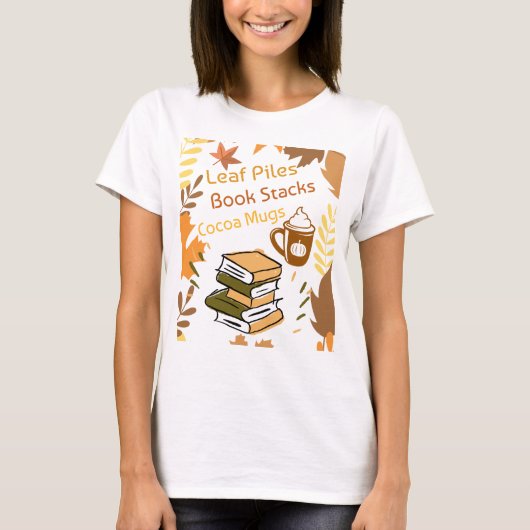 Bladpalen-Boekenstapels-Cacao-mokken T-shirt (Voorkant)