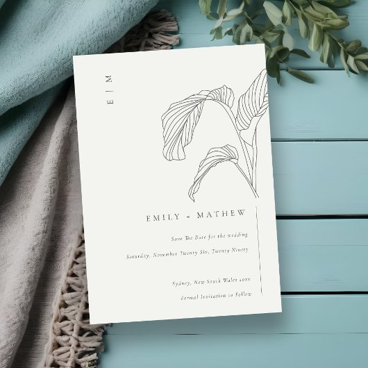 Bladpalmschets Zwart-wit bruiloft Save The Date