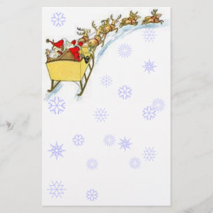 Bladpapier Vintage Kerstman Vliegende Rendier Sled Briefpapier