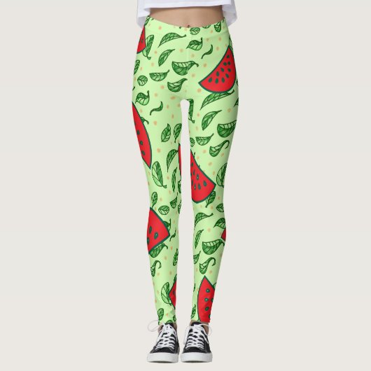 Bladpatroon en Watermeloenen Leggings (Voorkant)