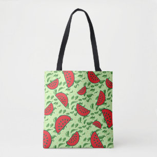 Bladpatroon en watermeloenen tote bag