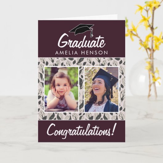 Bladpatroon Gefeliciteerd Afstuderen 2 Foto Kaart (Gele Bloem)