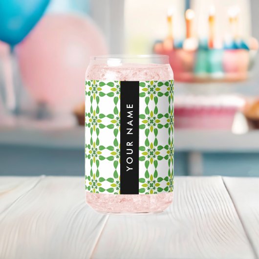 Bladpatroon, Groene bladeren, Jouw naam Blikvorm Glas (Insitu (Baby Shower))