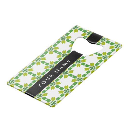 Bladpatroon, Groene bladeren, Jouw naam Creditkaart Flessenopener (Voorkant Gekanteld)
