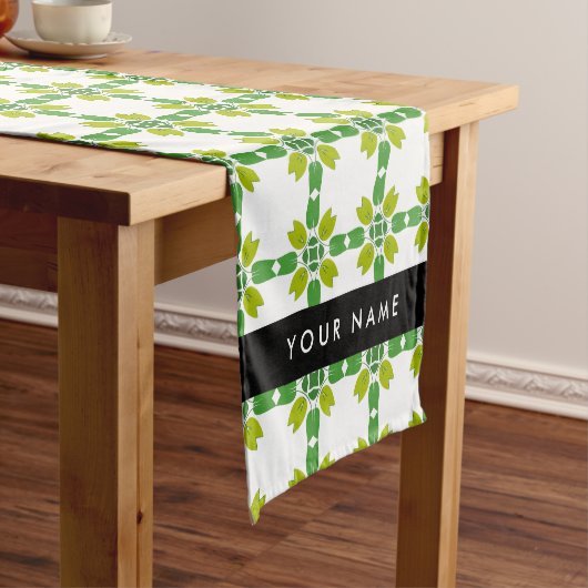Bladpatroon, Groene bladeren, Jouw naam Korte Tafelloper (Voorbeeld)