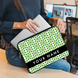 Bladpatroon, Groene bladeren, Jouw naam Laptop Sleeve