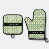 Bladpatroon, Groene bladeren, Jouw naam Ovenwant & Pannenlap Set (Voorkant)