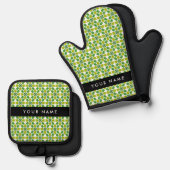 Bladpatroon, Groene bladeren, Jouw naam Ovenwant & Pannenlap Set (Voorkant / Achterkant)