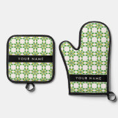 Bladpatroon, Groene bladeren, Jouw naam Ovenwant & Pannenlap Set (Voorkant)