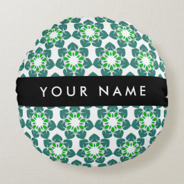 Bladpatroon, Groene bladeren, Jouw naam Rond Kussen