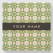 Bladpatroon, Groene bladeren, Jouw naam Stenen Onderzetter (Voorkant)