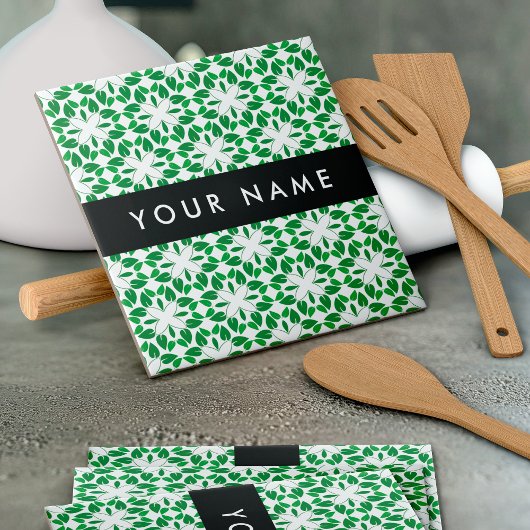 Bladpatroon, Groene bladeren, Jouw naam Tegeltje