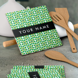 Bladpatroon, Groene bladeren, Jouw naam Tegeltje