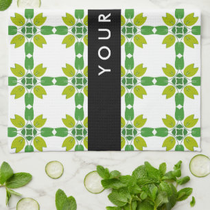Bladpatroon, Groene bladeren, Jouw naam Theedoek