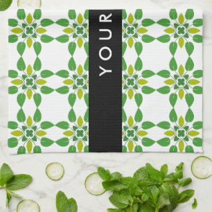 Bladpatroon, Groene bladeren, Jouw naam Theedoek