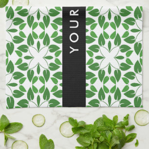 Bladpatroon, Groene bladeren, Jouw naam Theedoek