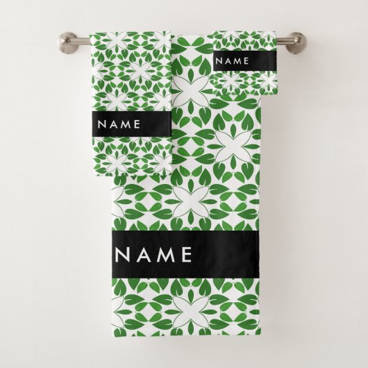 Bladpatroon, Groene Bladeren, Uw Naam Bad Handdoek (Insitu)