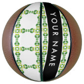 Bladpatroon, Groene Bladeren, Uw Naam Basketbal (Verticaal)