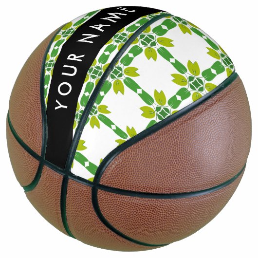 Bladpatroon, Groene Bladeren, Uw Naam Basketbal (Schuin)