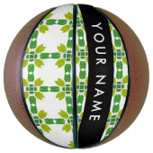 Bladpatroon, Groene Bladeren, Uw Naam Basketbal (Verticaal)