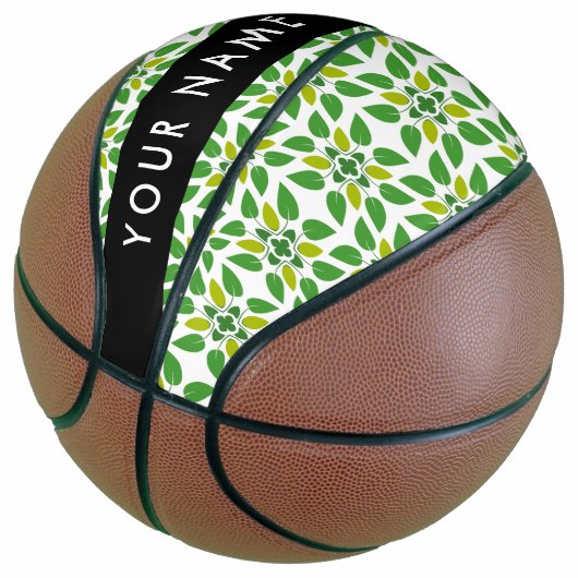 Bladpatroon, Groene Bladeren, Uw Naam Basketbal (Schuin)