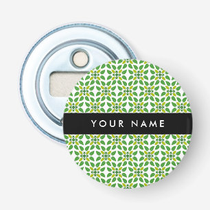 Bladpatroon, Groene Bladeren, Uw Naam Button Flesopener