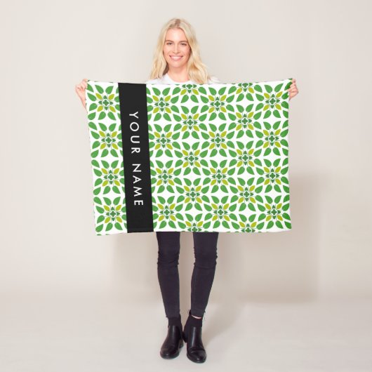 Bladpatroon, Groene Bladeren, Uw Naam Fleece Deken (In situ)