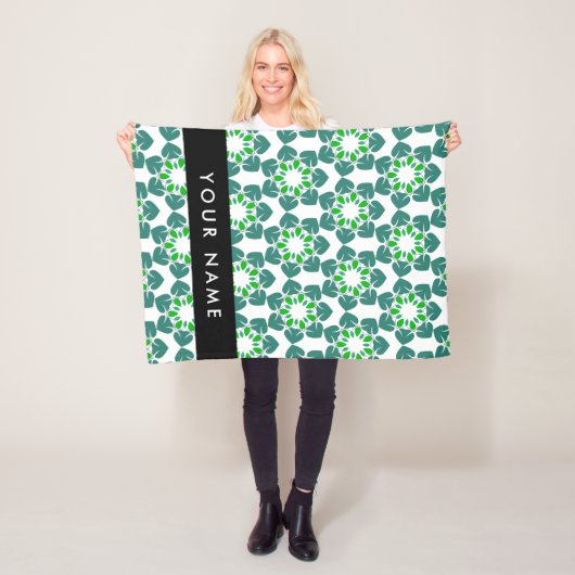 Bladpatroon, Groene Bladeren, Uw Naam Fleece Deken (In situ)