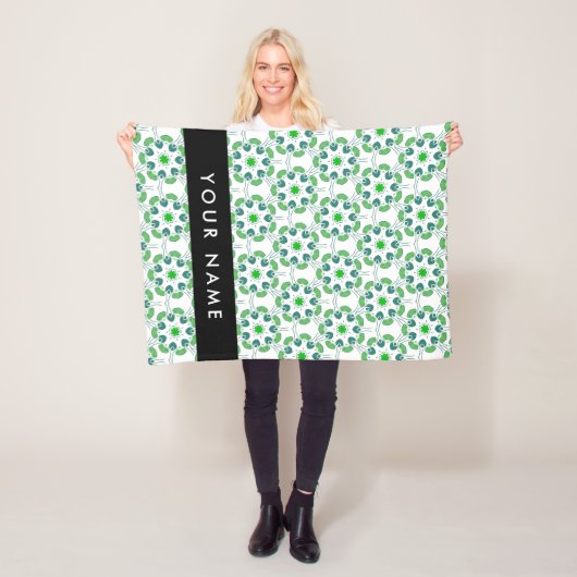 Bladpatroon, Groene Bladeren, Uw Naam Fleece Deken (In situ)