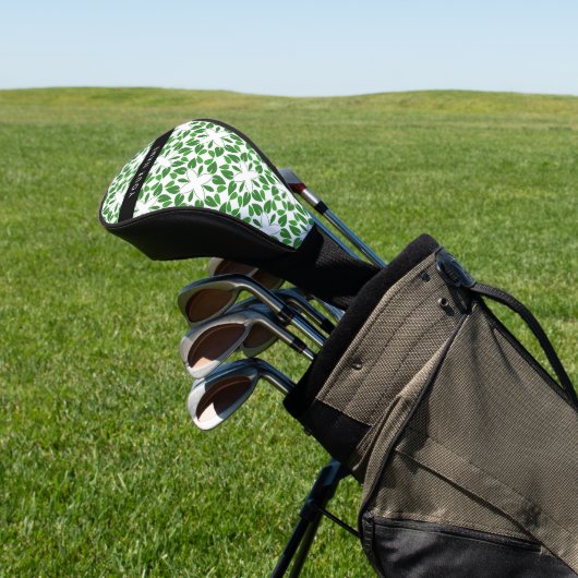 Bladpatroon, Groene Bladeren, Uw Naam Golfheadcover (Insitu)