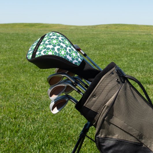 Bladpatroon, Groene Bladeren, Uw Naam Golfheadcover (Insitu)