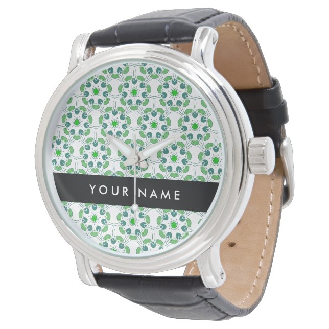 Bladpatroon, groene bladeren, uw naam horloge (Gekanteld)