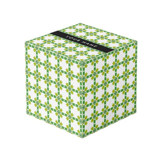 Bladpatroon, Groene Bladeren, Uw Naam Kubus (Voorkant hoekig)