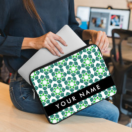 Bladpatroon, Groene Bladeren, Uw Naam Laptop Sleeve