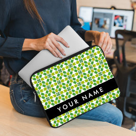 Bladpatroon, Groene Bladeren, Uw Naam Laptop Sleeve