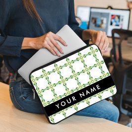 Bladpatroon, Groene Bladeren, Uw Naam Laptop Sleeve