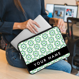 Bladpatroon, Groene Bladeren, Uw Naam Laptop Sleeve