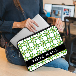 Bladpatroon, Groene Bladeren, Uw Naam Laptop Sleeve