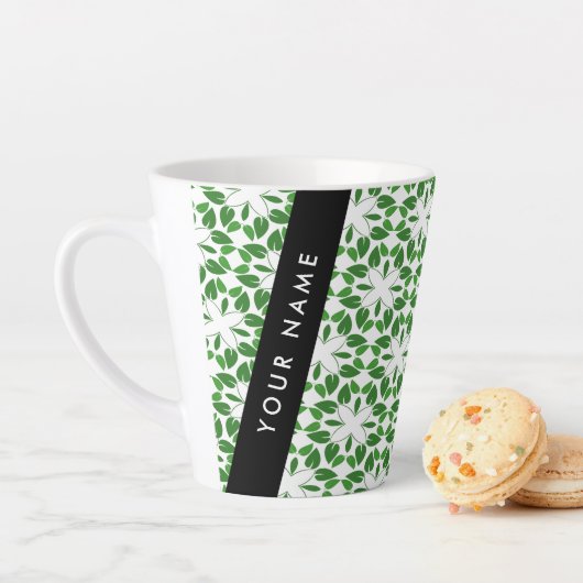 Bladpatroon, groene bladeren, uw naam latte mok (In situ)