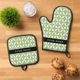 Bladpatroon, Groene Bladeren, Uw Naam Ovenwant & Pannenlap Set