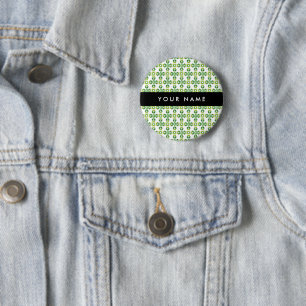 Bladpatroon, Groene Bladeren, Uw Naam Ronde Button 5,7 Cm