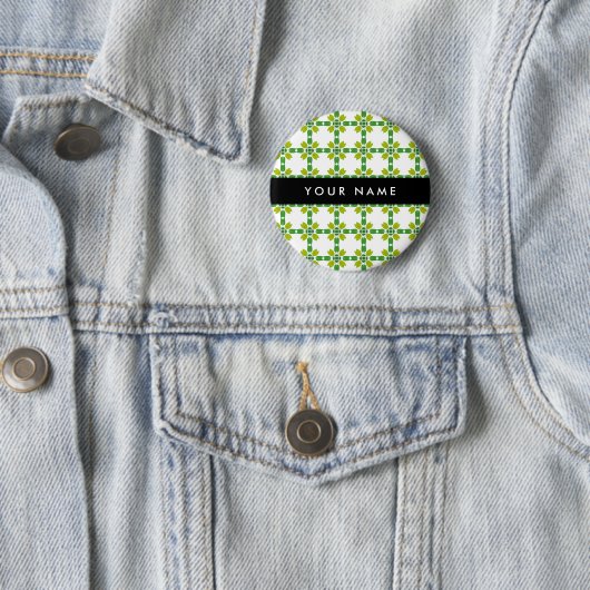 Bladpatroon, Groene Bladeren, Uw Naam Ronde Button 5,7 Cm (In situ)