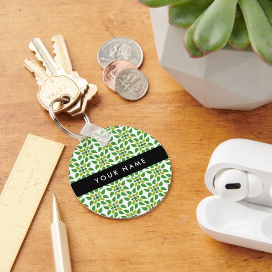 Bladpatroon, Groene Bladeren, Uw Naam Sleutelhanger (Bureau)