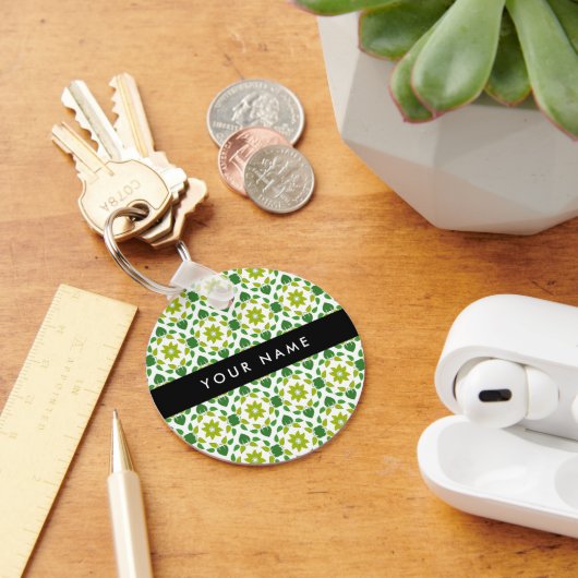 Bladpatroon, Groene Bladeren, Uw Naam Sleutelhanger (Bureau)