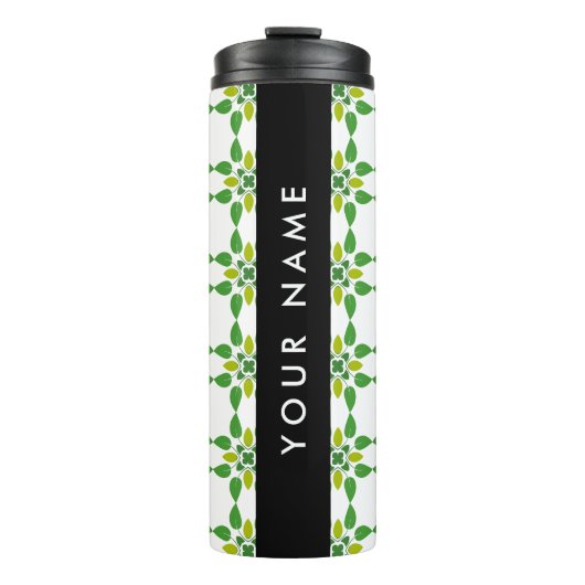 Bladpatroon, Groene Bladeren, Uw Naam Thermosbeker (Voorkant)