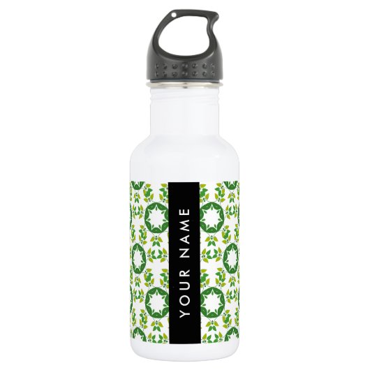 Bladpatroon, Groene Bladeren, Uw Naam Waterfles (Voorkant)