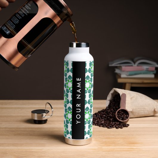 Bladpatroon, Groene Bladeren, Uw Naam Waterfles (Koffie)