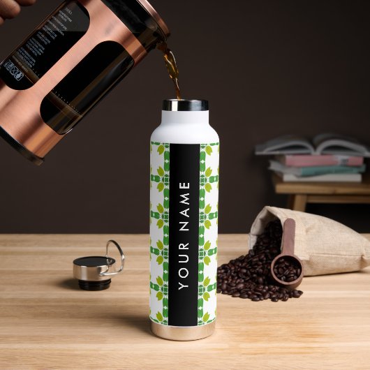Bladpatroon, Groene Bladeren, Uw Naam Waterfles (Koffie)