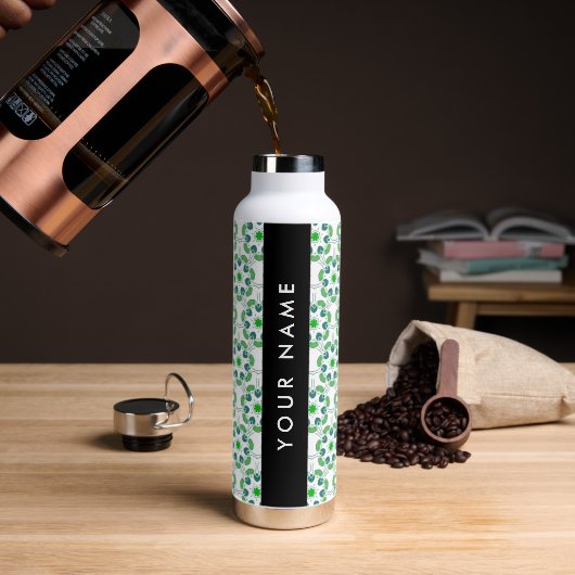 Bladpatroon, Groene Bladeren, Uw Naam Waterfles (Koffie)
